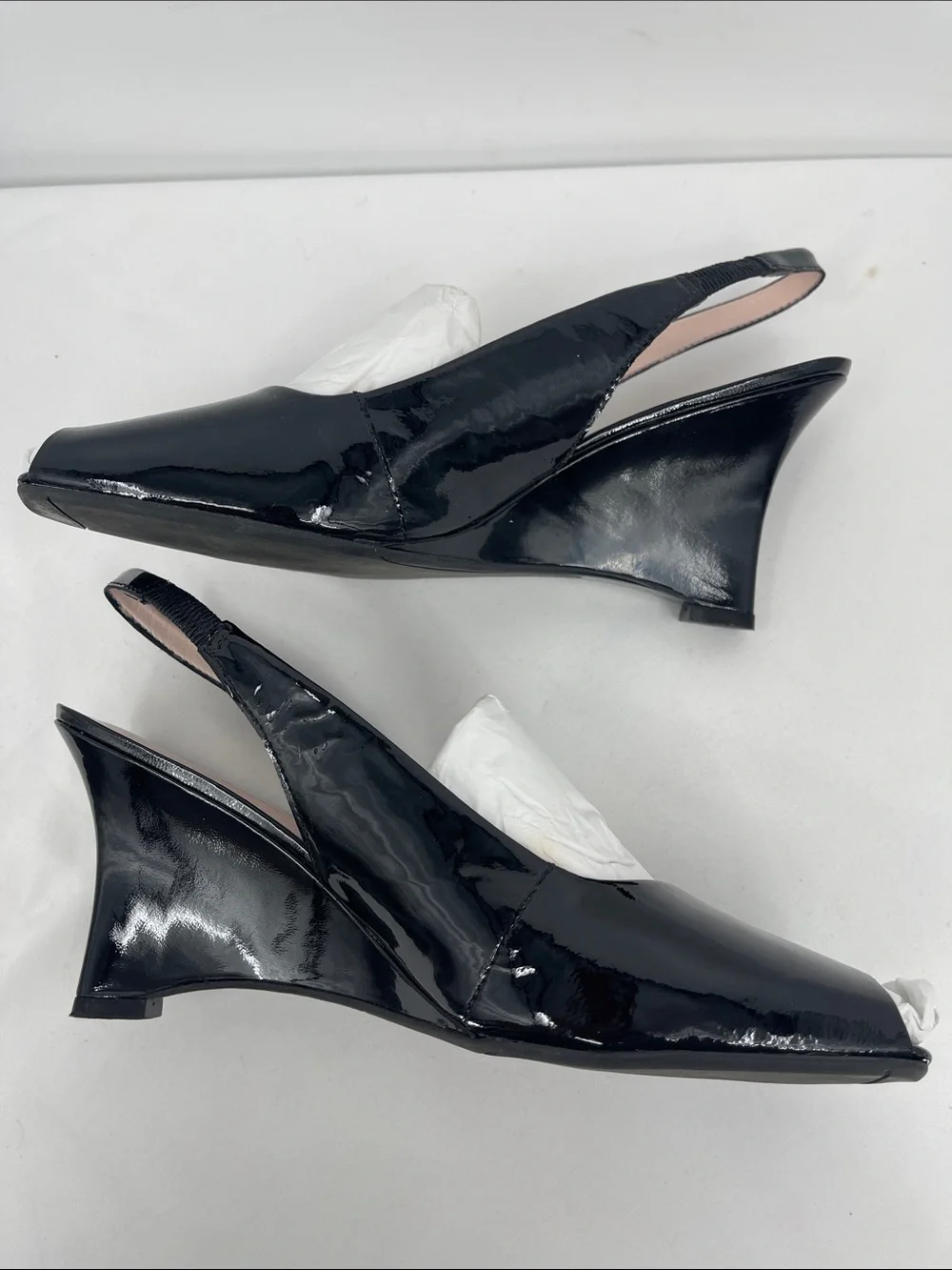 Talbots Black Patent Peep-Toe SIZE 8B LEATHER Slingback wedge Heels NWOT